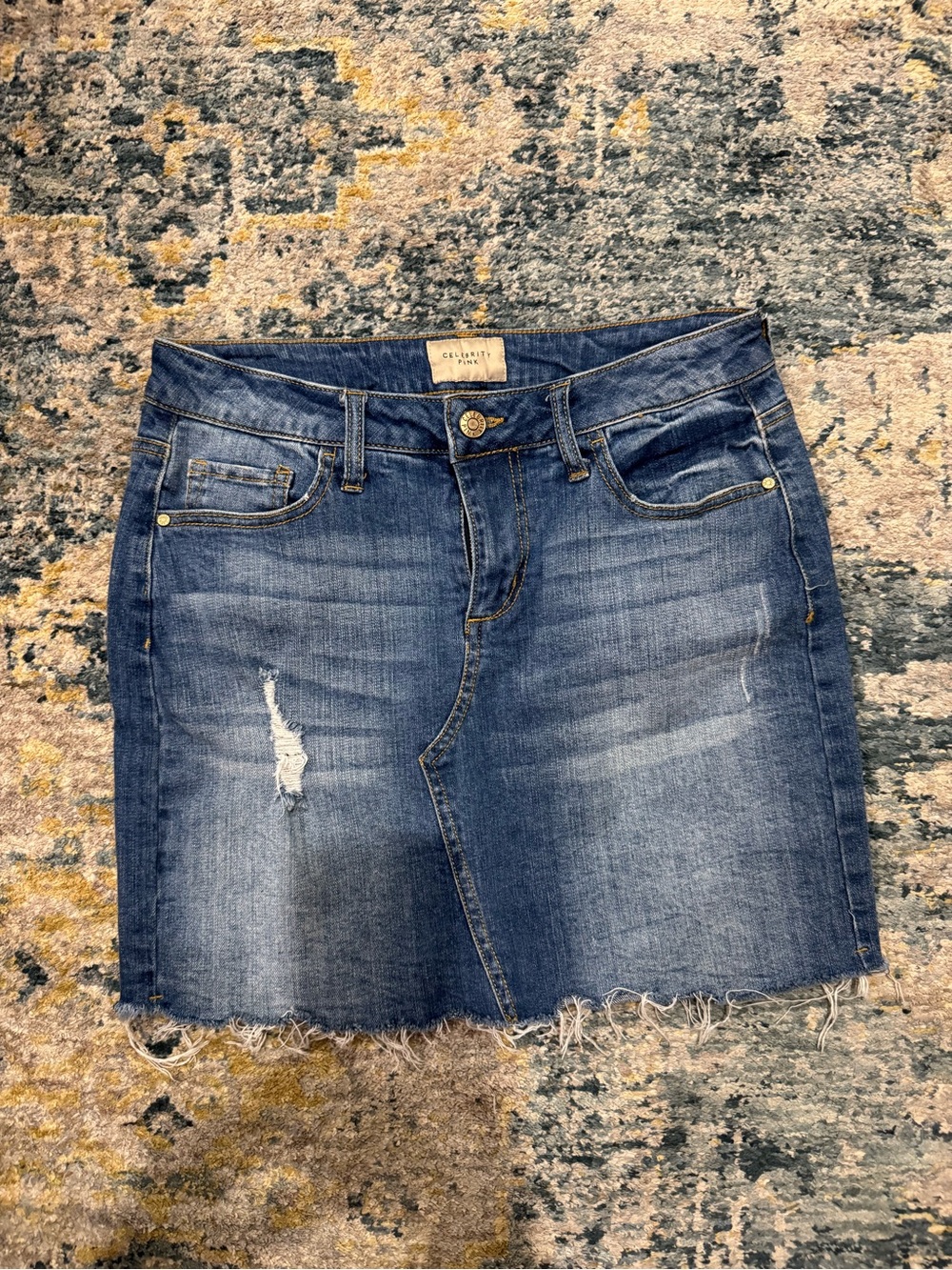 Celebrity pink Casual Distressed Blue Denim Skirt